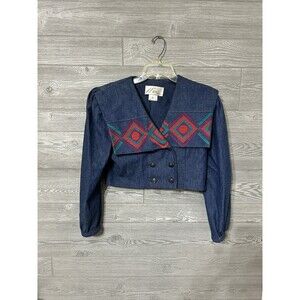L.Fox Dallas Texas Women's Cropped Western Shirt Jean Jacket Top ‎ Sz 8 VTG.